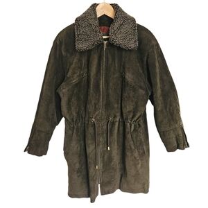 Vintage Danier oversized olive green suede‎ leather anorak jacket